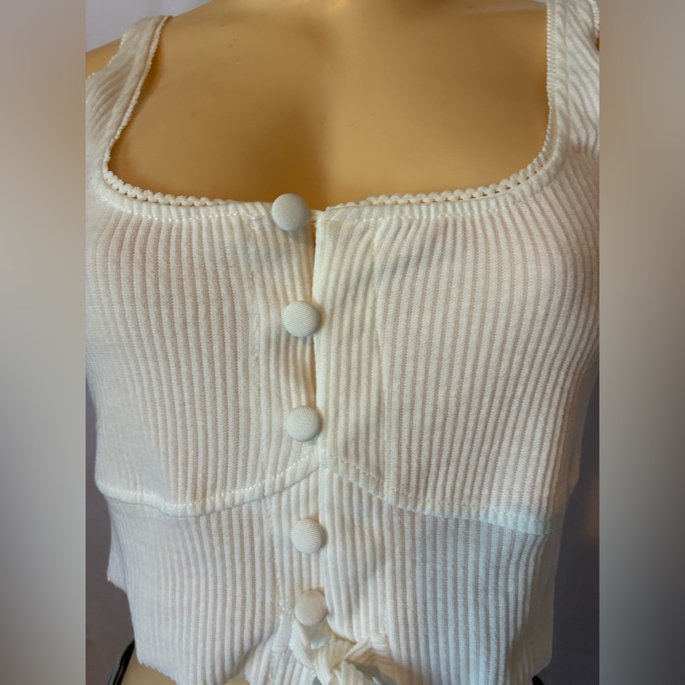 Cider White Ribbed Button-Down Tank Top - Picture 2 of 6
